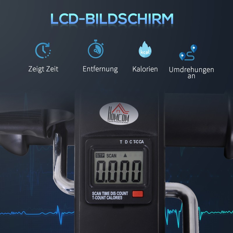 Mini kuntopyörä käsille ja jaloille, säädettävä vastus, LCD-näyttö, senioreille, kotiin ja toimistoon, musta 35 x 40 x 31 cm