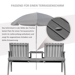 Kahden hengen puutarhapenkkiryhmä pöydällä ja varjoaukolla, harmaa tannenpuu, 152 x 70 x 83 cm