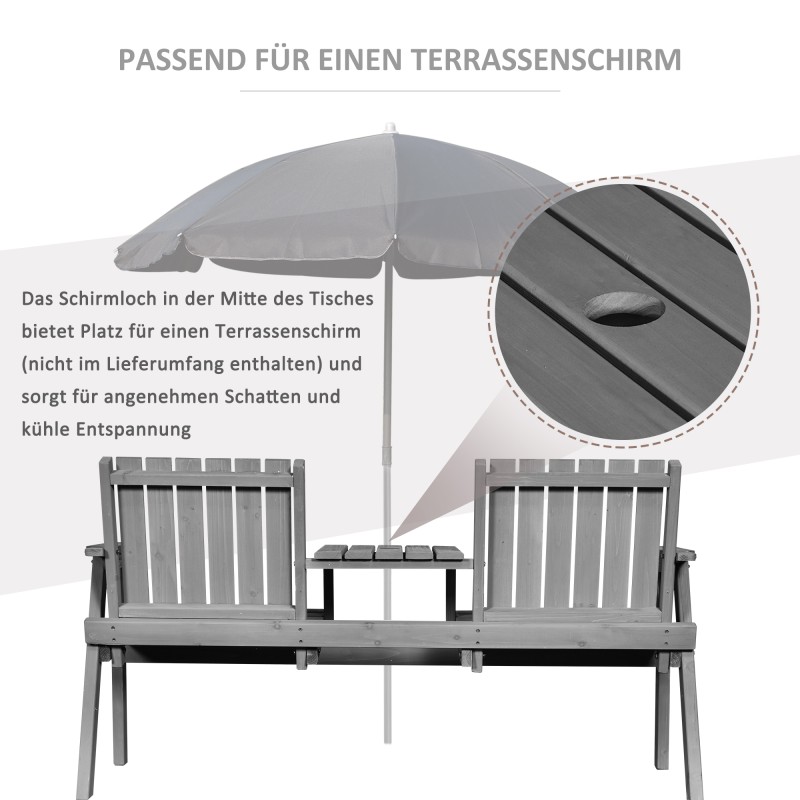 Kahden hengen puutarhapenkkiryhmä pöydällä ja varjoaukolla, harmaa tannenpuu, 152 x 70 x 83 cm