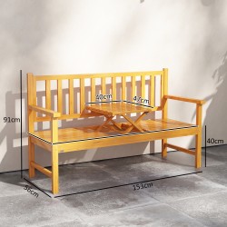 Ulkopenkki taitettavalla pöytätasolla, mäntypuu, 153 x 56 x 91 cm, vaaleanruskea