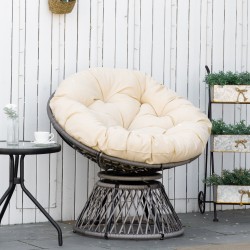 Papasan-nojatuoli sisä- ja ulkokäyttöön, polyrottinki ja metallirunko, 87 x 97 x 86 cm, beige