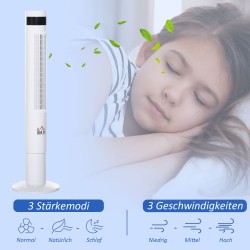 Tornituuletin makuuhuoneeseen, 50 W, 3 nopeutta, 12 h ajastin, kaukosäädin, 85° oskillointi, valkoinen