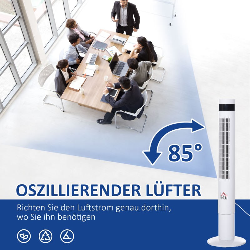 Tornituuletin makuuhuoneeseen, 50 W, 3 nopeutta, 12 h ajastin, kaukosäädin, 85° oskillointi, valkoinen