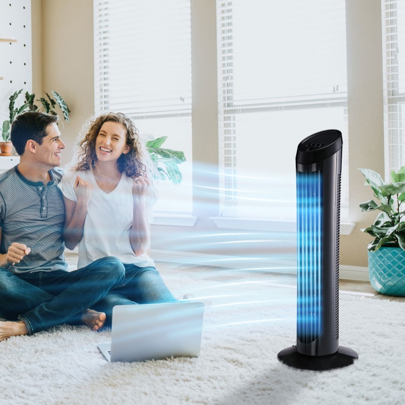 Pylvästuulettaja 45 W, 3 nopeutta, 70° oskillointi, ABS, Ø27 x H75 cm, musta