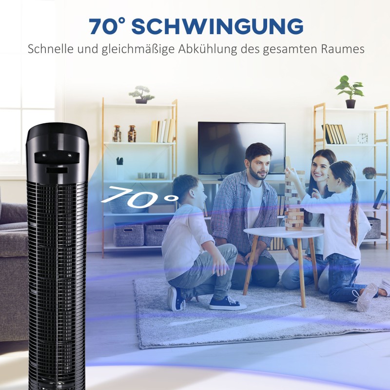 Pylvästuulettaja 45 W, 3 nopeutta, 70° oskillointi, ABS, Ø27 x H75 cm, musta