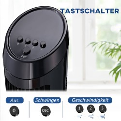 Pylvästuulettaja 45 W, 3 nopeutta, 70° oskillointi, ABS, Ø27 x H75 cm, musta