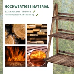 Kolmiportainen puinen kukkateline parvekkeelle, kuusipuu, 60 x 37 x 93 cm, tummanruskea