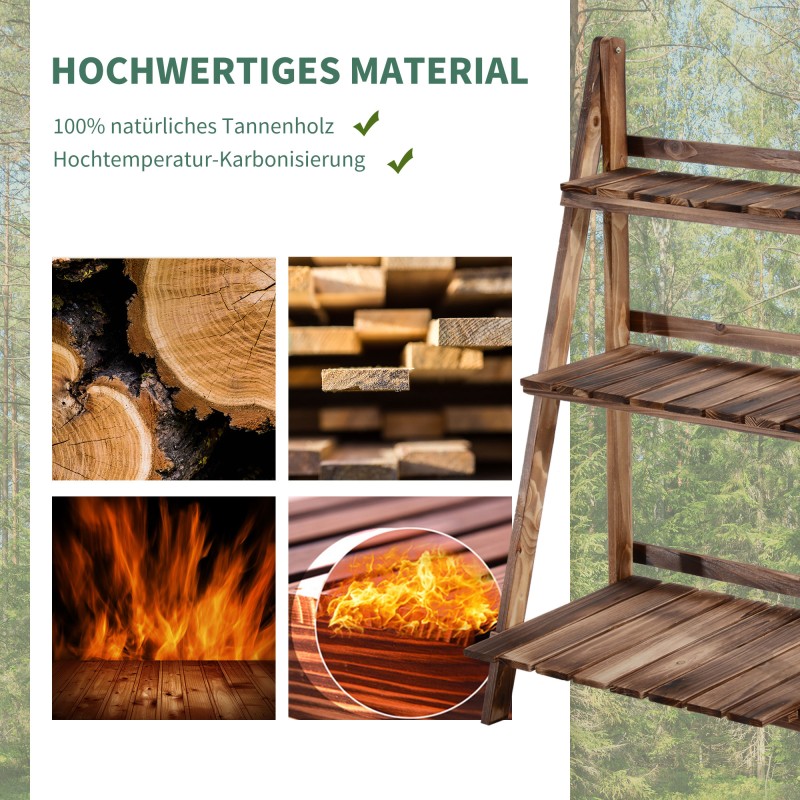 Kolmiportainen puinen kukkateline parvekkeelle, kuusipuu, 60 x 37 x 93 cm, tummanruskea