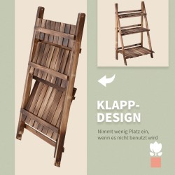 Kolmiportainen puinen kukkateline parvekkeelle, kuusipuu, 60 x 37 x 93 cm, tummanruskea