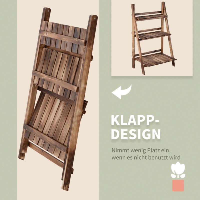 Kolmiportainen puinen kukkateline parvekkeelle, kuusipuu, 60 x 37 x 93 cm, tummanruskea