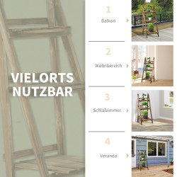 Kolmitasoinen taitettava kukkateline sisä- ja ulkokäyttöön, kuusipuuta, 93 cm, tummanruskea