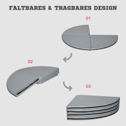 Tankotanssimatto, pyöreä 150 cm, 5 cm paksu, taittuva ja vettähylkivä, vaaleanharmaa
