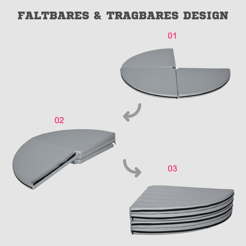 Tankotanssimatto, pyöreä 150 cm, 5 cm paksu, taittuva ja vettähylkivä, vaaleanharmaa