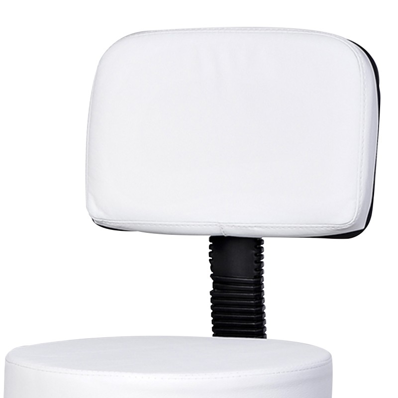 Työjakkara selkänojalla ja pyörillä, säädettävä korkeus 72–84 cm, keinonahka, valkoinen