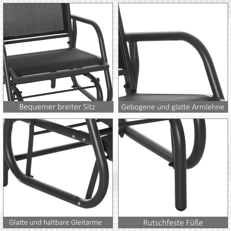 Keinutuoli ulkokäyttöön metalli ja mesh 66 x 70 x 85 cm musta / tummanharmaa