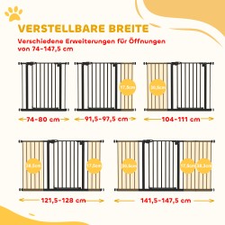 Metallinen turvaportti oviin ja portaisiin, säädettävä 74–147,5 cm, automaattisesti sulkeutuva, musta