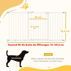 Koira- ja lemmikkiportti, metallinen turvaportti, puristuskiinnitys, jatkettava 136x76 cm, valkoinen