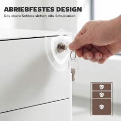 Rullalaatikosto toimistoon, terästä, 3 laatikkoa, lukittava, riippukansiotila, 39 x 48 x 59 cm, valkoinen