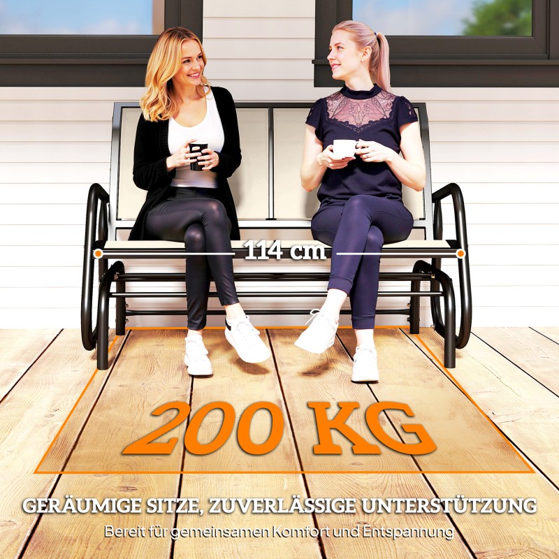 Kaksipaikkainen metallinen puutarhakeinu, 120 x 70 x 85 cm, kantavuus 200 kg, musta–beige