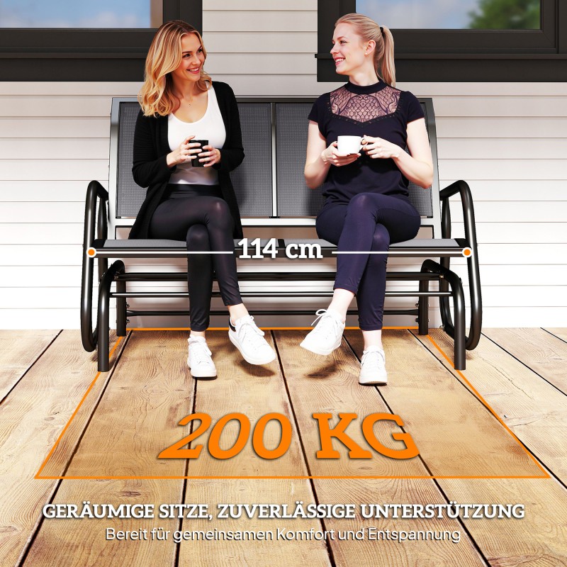 Kaksipaikkainen metallinen puutarhakeinu / puutarhapenkki 120 x 70 x 85 cm, kantavuus 200 kg, harmaa