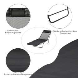 Taitettava puutarhatuoli lepotuoli teräsrunko verkkokangas max 120 kg musta