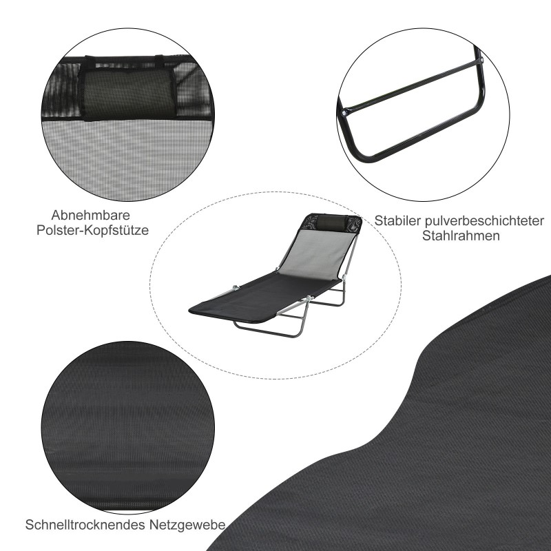 Taitettava puutarhatuoli lepotuoli teräsrunko verkkokangas max 120 kg musta