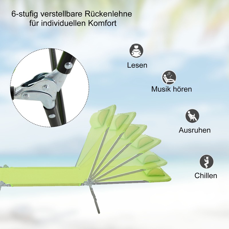 Taitettava aurinkotuoli puutarhaan teräsrunko 182x56 cm max 120 kg vihreä