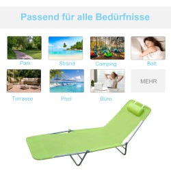 Taitettava aurinkotuoli puutarhaan teräsrunko 182x56 cm max 120 kg vihreä