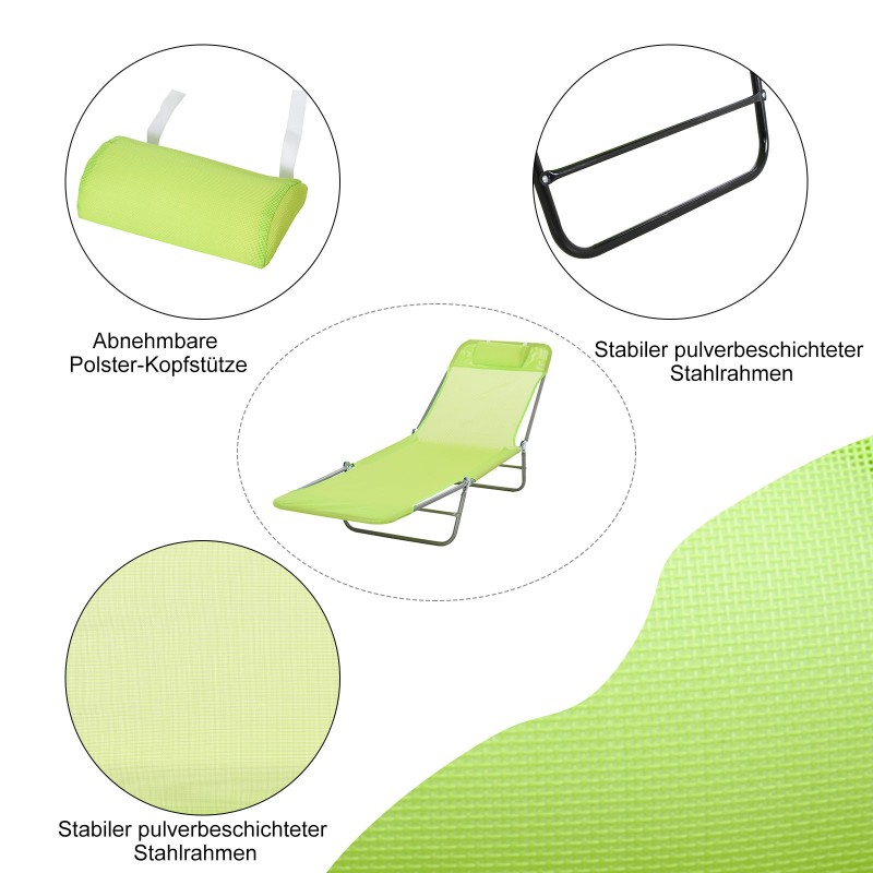 Taitettava aurinkotuoli puutarhaan teräsrunko 182x56 cm max 120 kg vihreä