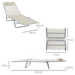 Aurinkotuoli ulkokäyttöön, kokoontaitettava, säädettävä selkänoja, teräsrunko, max 120 kg, creme