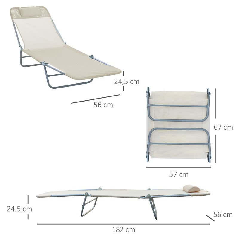 Aurinkotuoli ulkokäyttöön, kokoontaitettava, säädettävä selkänoja, teräsrunko, max 120 kg, creme