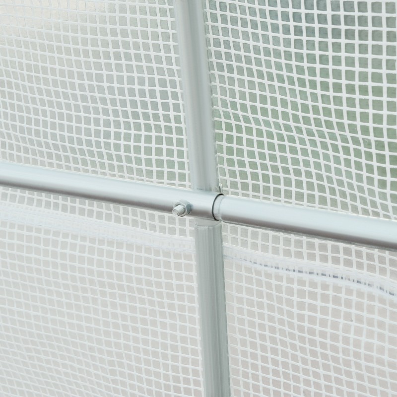 Kasvihuone metallirungolla 445 x 200 x 200 cm, PE-kate, valkoinen, käveltävä