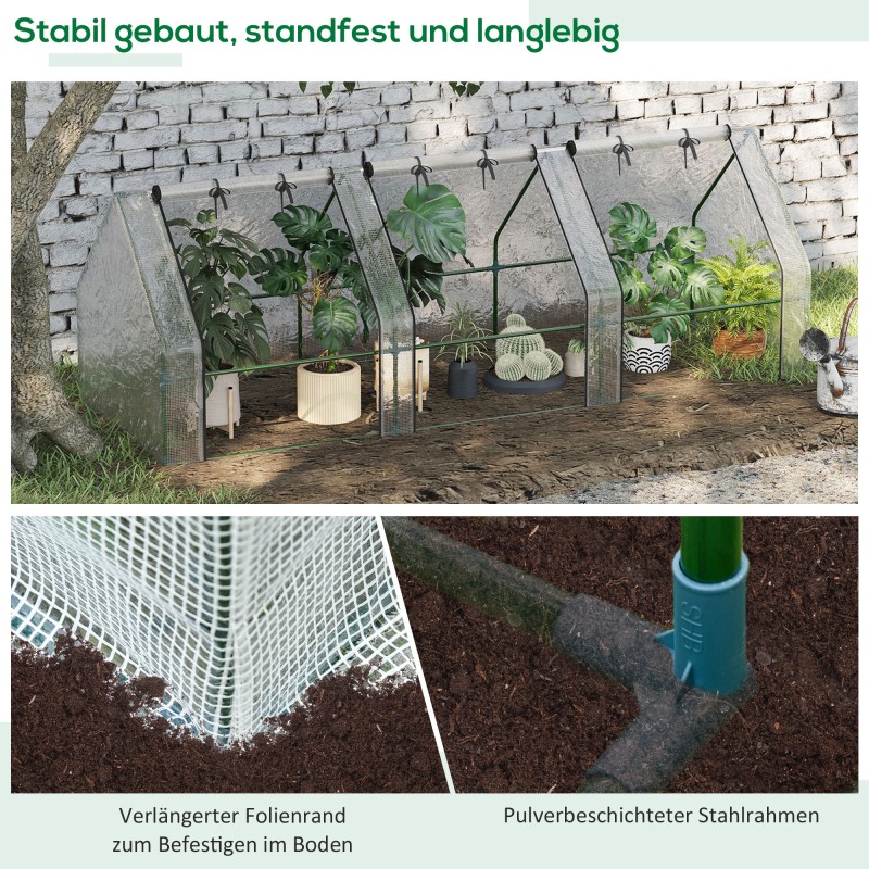 Kasvitunneli parvekkeelle ja puutarhaan, teräsrunko ja PE-verkkokangas, 270 x 90 x 90 cm, valkoinen