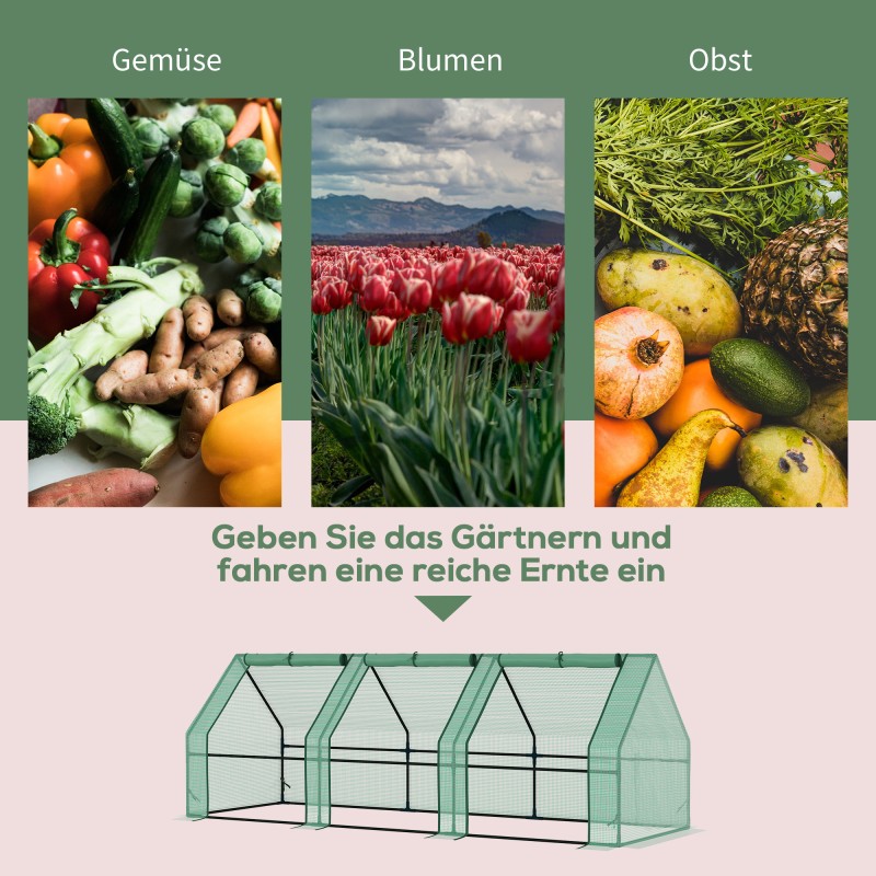 Kasviteltta / kalvokasvihuone tomaateille, PE-kalvo ja teräsrunko, 270 x 90 x 90 cm, vihreä