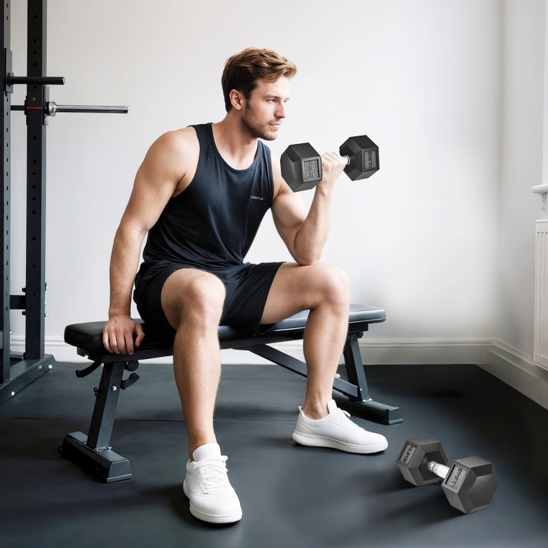 Käsipainosetti voimaharjoitteluun, valurauta kumipäällysteellä, karhennettu kahva, 2 x 12,5 kg, musta