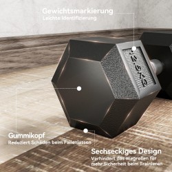 Käsipainosetti voimaharjoitteluun, valurauta kumipäällysteellä, karhennettu kahva, 2 x 12,5 kg, musta