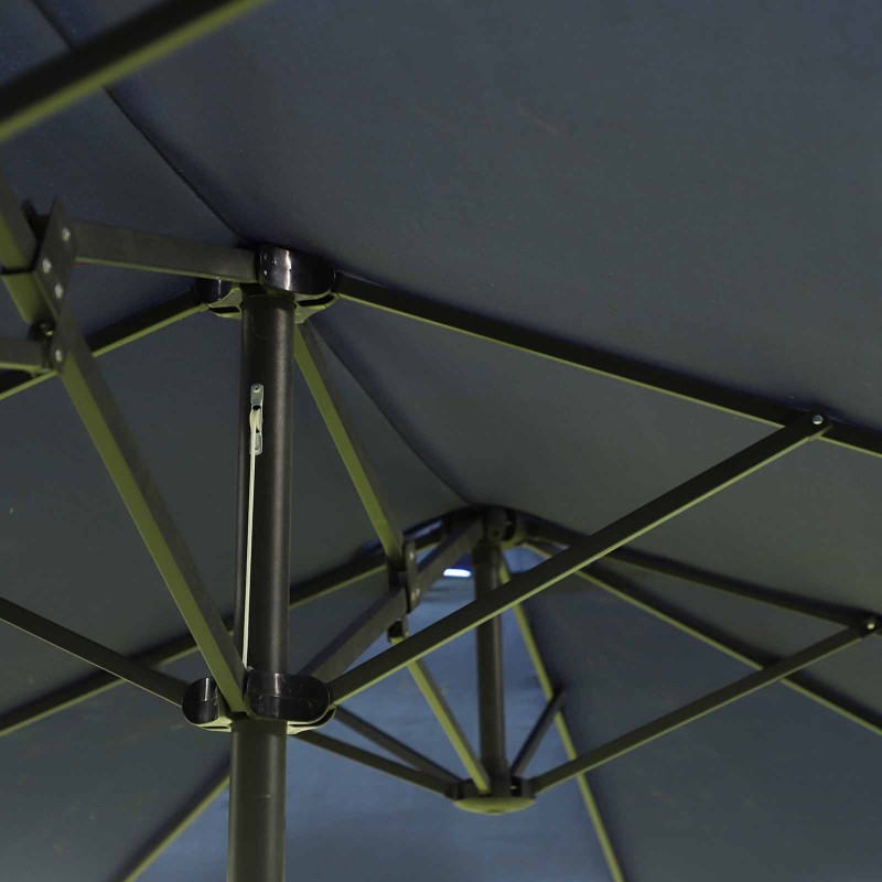 Kaksoisaurinkovarjo puutarhaan, terassille ja parvekkeelle, teräsrakenne 460 x 270 cm, sininen