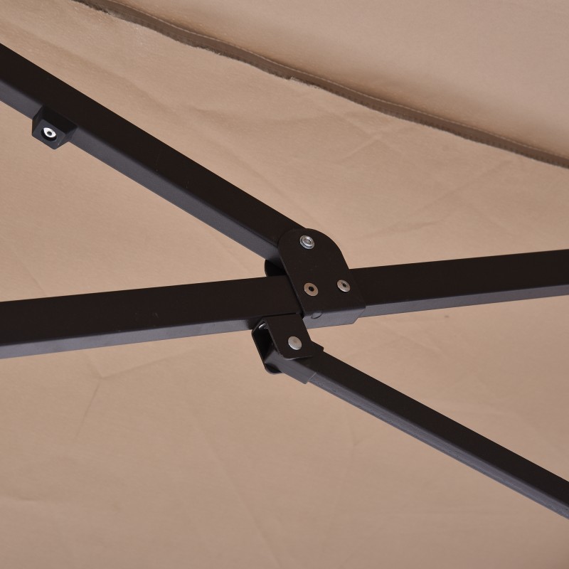 Kaksoisaurinkovarjo puutarhaan 455 x 270 cm käsikampi teräsrunko vaalea kahvi