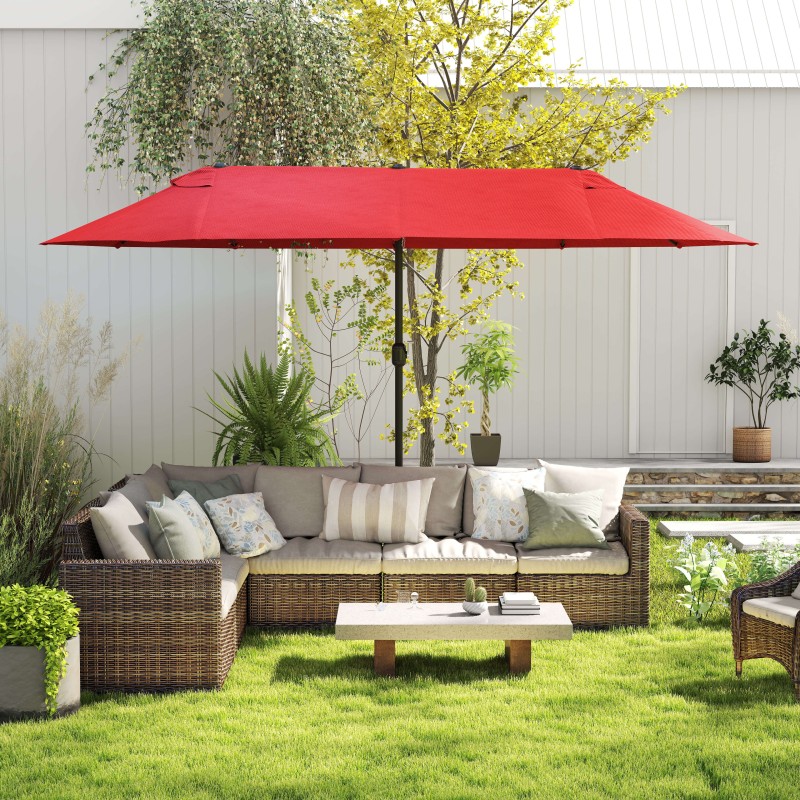 Kaksiosainen puutarha- ja terassivarjo käsikampimekanismilla 460 x 270 cm viininpunainen