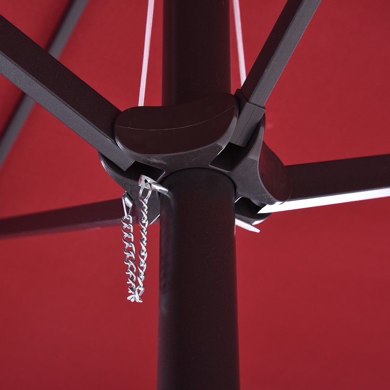 Kaksiosainen puutarha- ja terassivarjo käsikampimekanismilla 460 x 270 cm viininpunainen