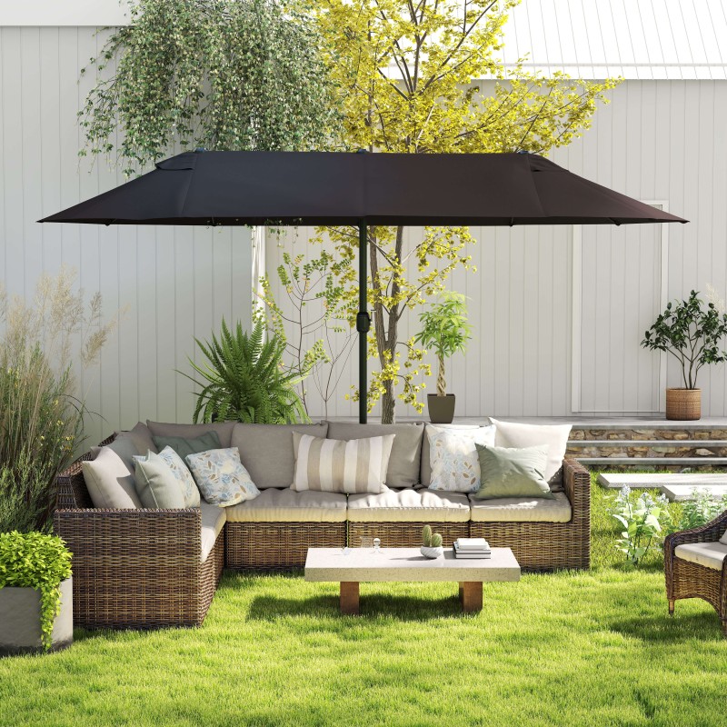 Kaksoisaurinkovarjo puutarhaan teräs/polyesteri 460 x 270 x 240 cm tummanvihreä