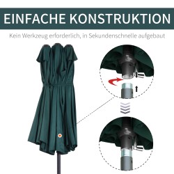 Kaksoisaurinkovarjo puutarhaan teräs/polyesteri 460 x 270 x 240 cm tummanvihreä