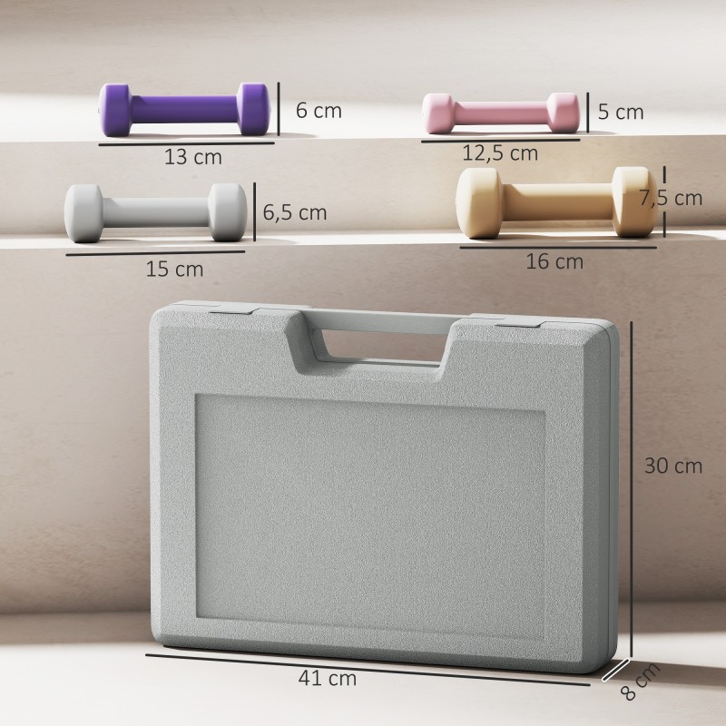 Käsipainosetti kotitreeniin 4 paria 0,5–2 kg valurauta muovipinnoite kantosalkulla