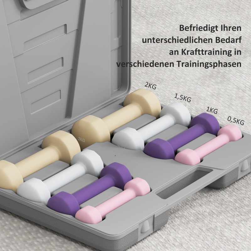 Käsipainosetti kotitreeniin 4 paria 0,5–2 kg valurauta muovipinnoite kantosalkulla