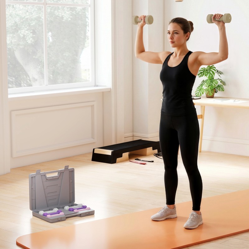 Käsipainosetti kotitreeniin 4 paria 0,5–2 kg valurauta muovipinnoite kantosalkulla