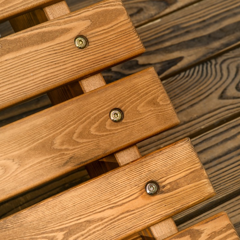 Puinen puutarhan lepotuoli ulkokäyttöön, lehtikuusi, 66 x 170 x 77 cm, ruskea