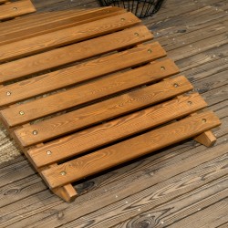 Puinen puutarhan lepotuoli ulkokäyttöön, lehtikuusi, 66 x 170 x 77 cm, ruskea