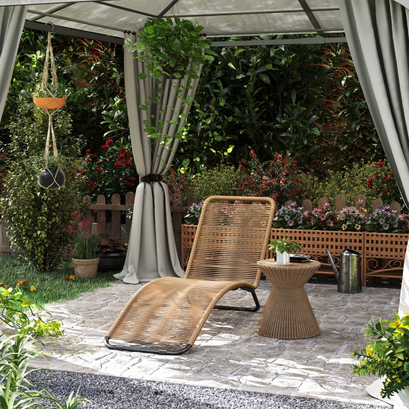 Polyrottinkinen S-muotoinen lepotuoli ulkokäyttöön, teräsrunko, 175 x 57 x 80 cm, ruskea