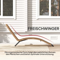 Polyrottinkinen S-muotoinen lepotuoli ulkokäyttöön, teräsrunko, 175 x 57 x 80 cm, ruskea