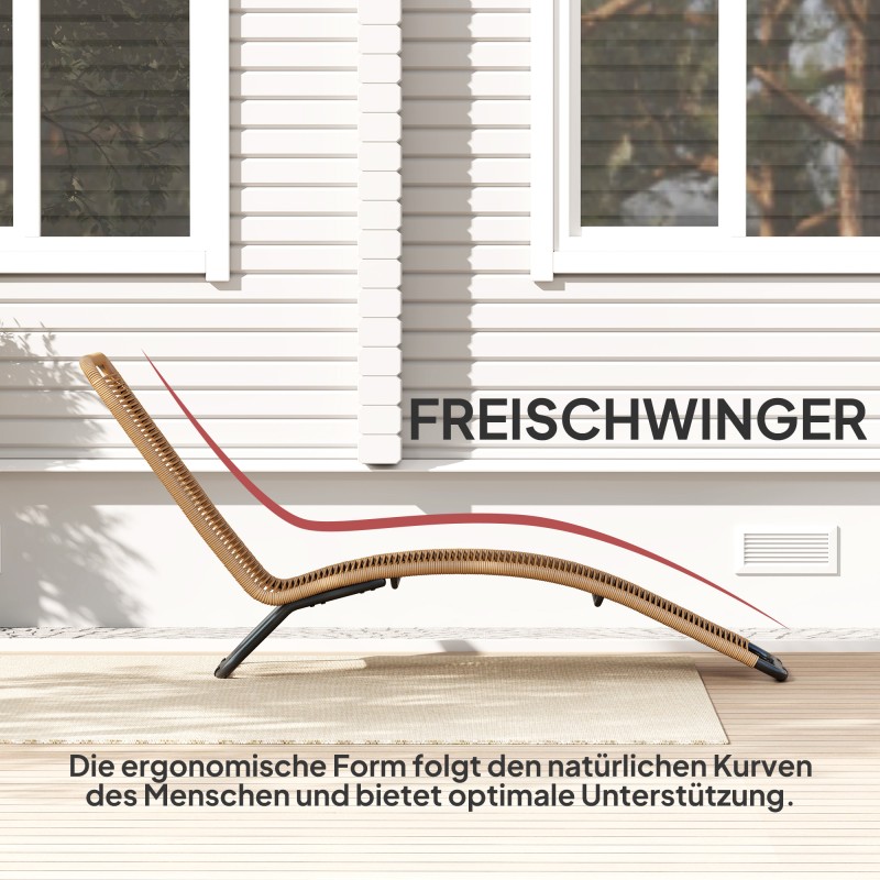 Polyrottinkinen S-muotoinen lepotuoli ulkokäyttöön, teräsrunko, 175 x 57 x 80 cm, ruskea